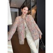 爵莱菲大码 小香风彩虹编织厚外套女 羽绒内胆富家千金气质名媛法式