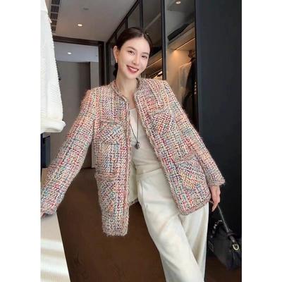 爵莱菲大码羽绒内胆富家千金气质名媛法式小香风彩虹编织厚外套女