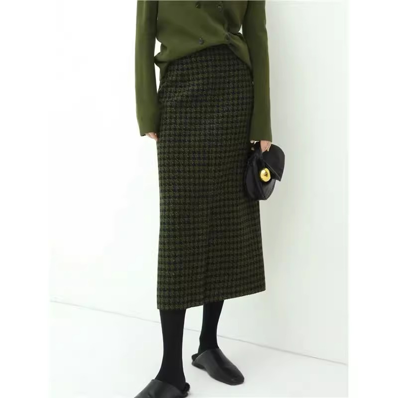 银葱千鸟格半身裙