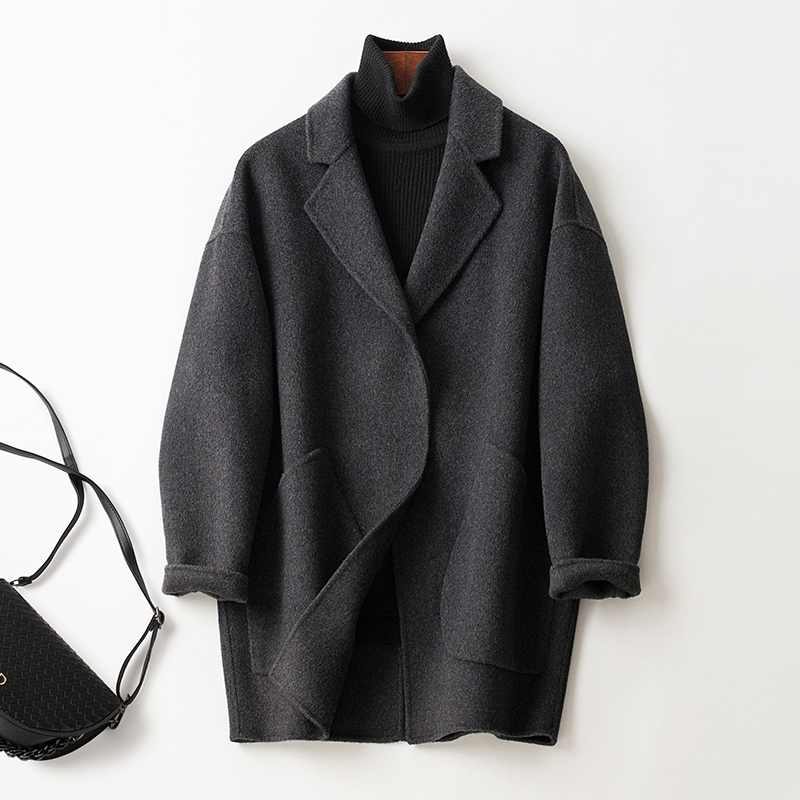 爵莱菲大码胖mm茧型双面羊毛绒大衣女短款2025秋冬新显瘦毛呢外套