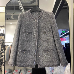 爵莱菲大码高级感小香风外套女羊毛呢加厚轻薄羽绒内胆女款短款