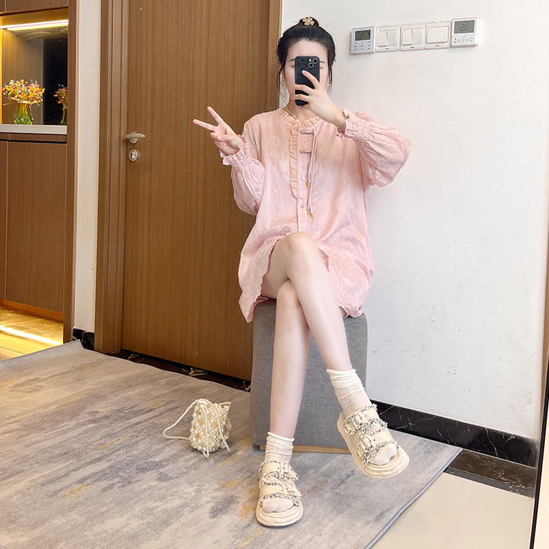 花边领新中式刺绣衬衫裙2025秋季减龄宽松长袖直筒连衣裙大码胖mm,女装/女士精品,连衣裙,淘宝优惠券,粉丝福利购,淘宝优惠卷