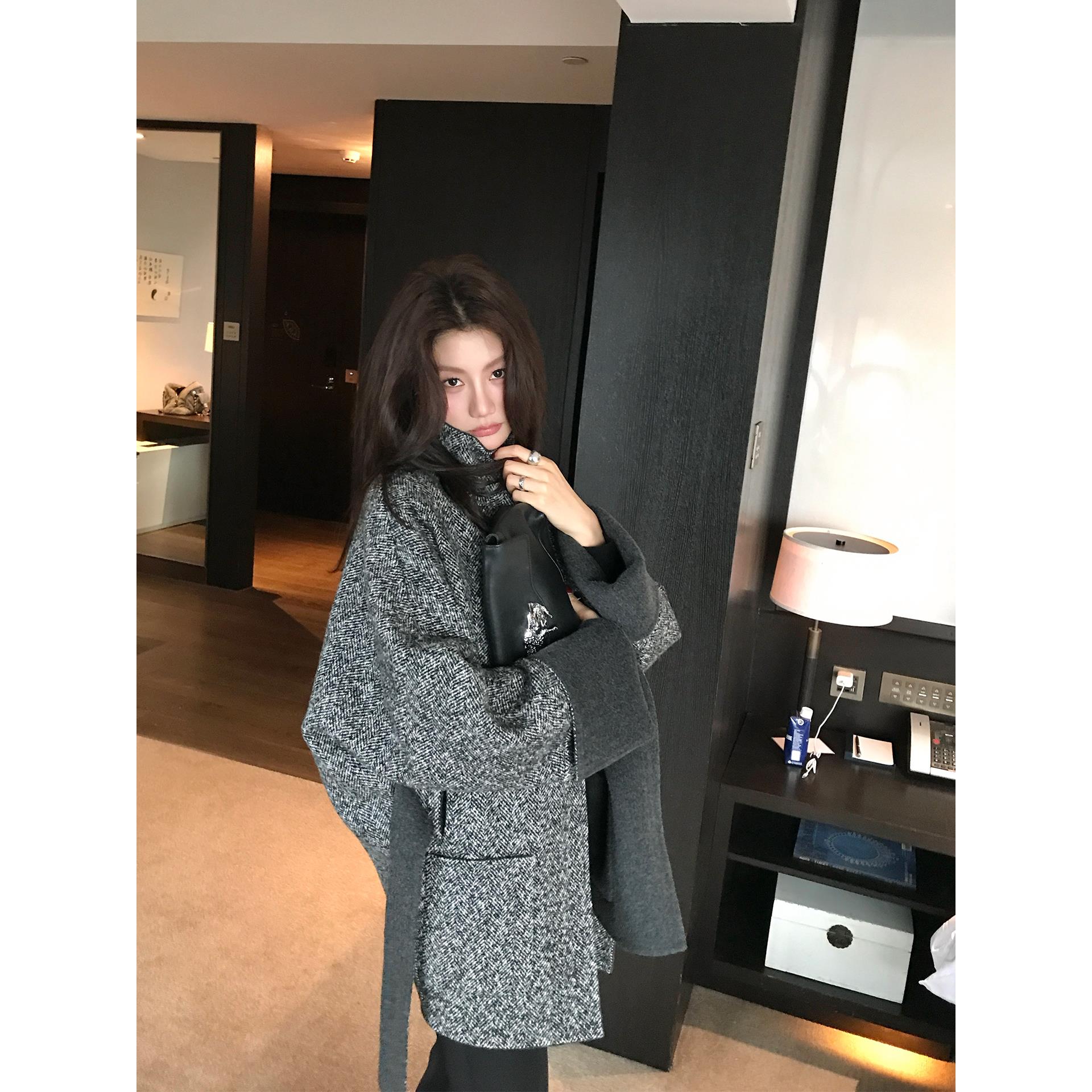 爵莱菲大码两面穿赫本风80羊毛大衣女秋冬宽松中长款毛呢外套