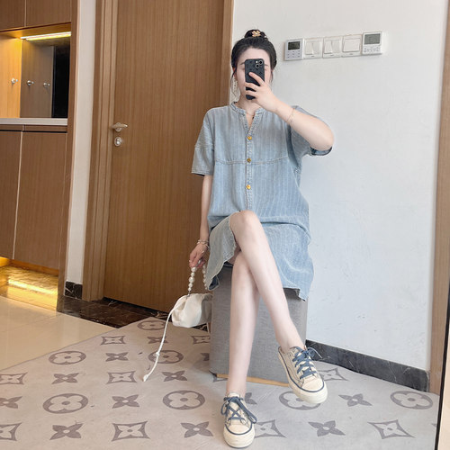 设计感衬衫牛仔连衣裙