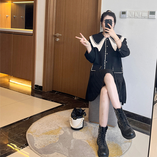 女装 连衣裙百褶大码 显瘦胖mm炸街减龄2025遮肚子娃娃领 新款 春装