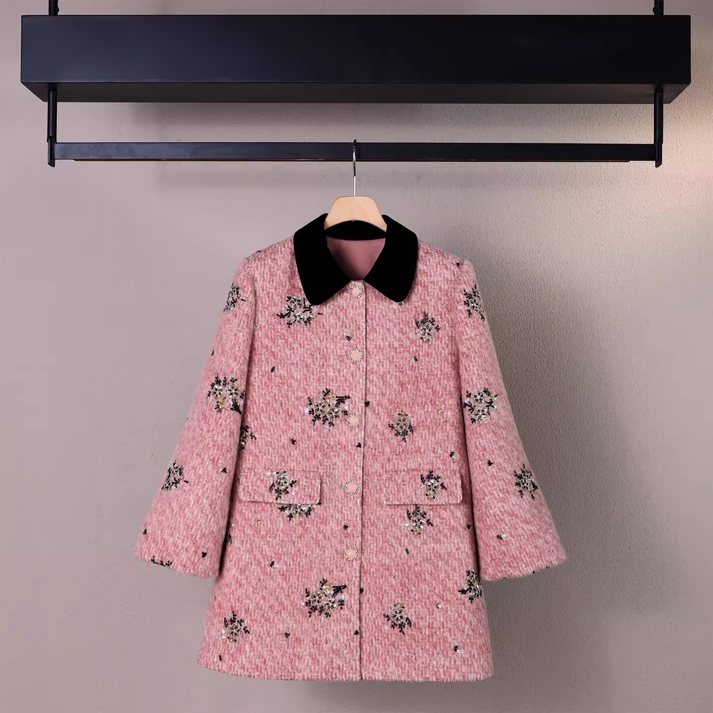 爵莱菲大码粉色羽绒内胆羊毛呢大衣女2025冬新款高级感中长款外套