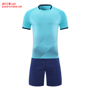 定制队服比赛服订制印字 动力之窗蓝色主场球衣成人儿童足球服套装