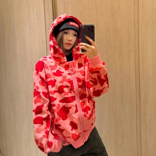 美式复古迷彩大拉链连帽卫衣