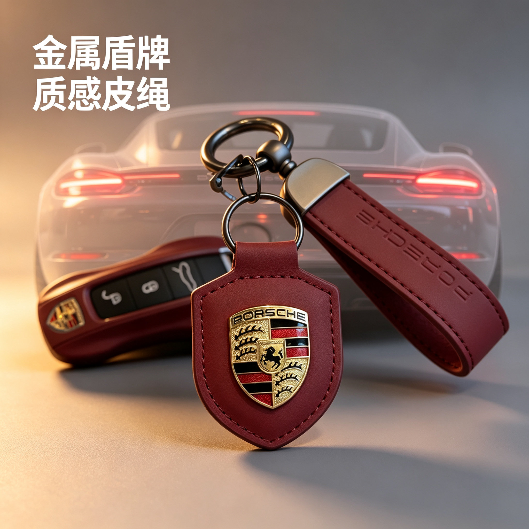 保时捷波尔多红ABS钥匙壳包套扣
