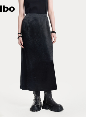 odbo/欧迪比欧光滑醋纤半身裙女春夏新款透气冰爽中长裙侧开叉裙