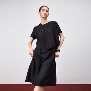 odbo 小黑裙 欧迪比欧日系不规则连衣裙女夏高级感赫本风抗皱修身