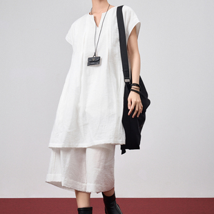 odbo/欧迪比欧法式纯白无袖连衣裙女夏高级感压褶设计感小白裙子