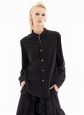 odbo/欧迪比欧通勤暗黑风长袖衬衫女秋冬百搭单排扣高级感上衣