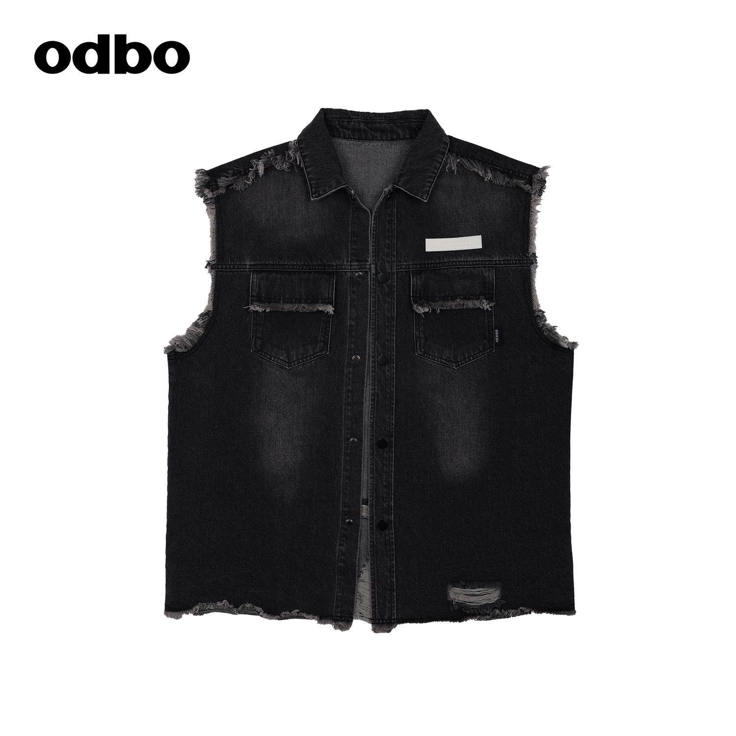 odbo/欧迪比欧 复古风牛仔马甲外套女百搭宽松无袖背心马夹克上衣