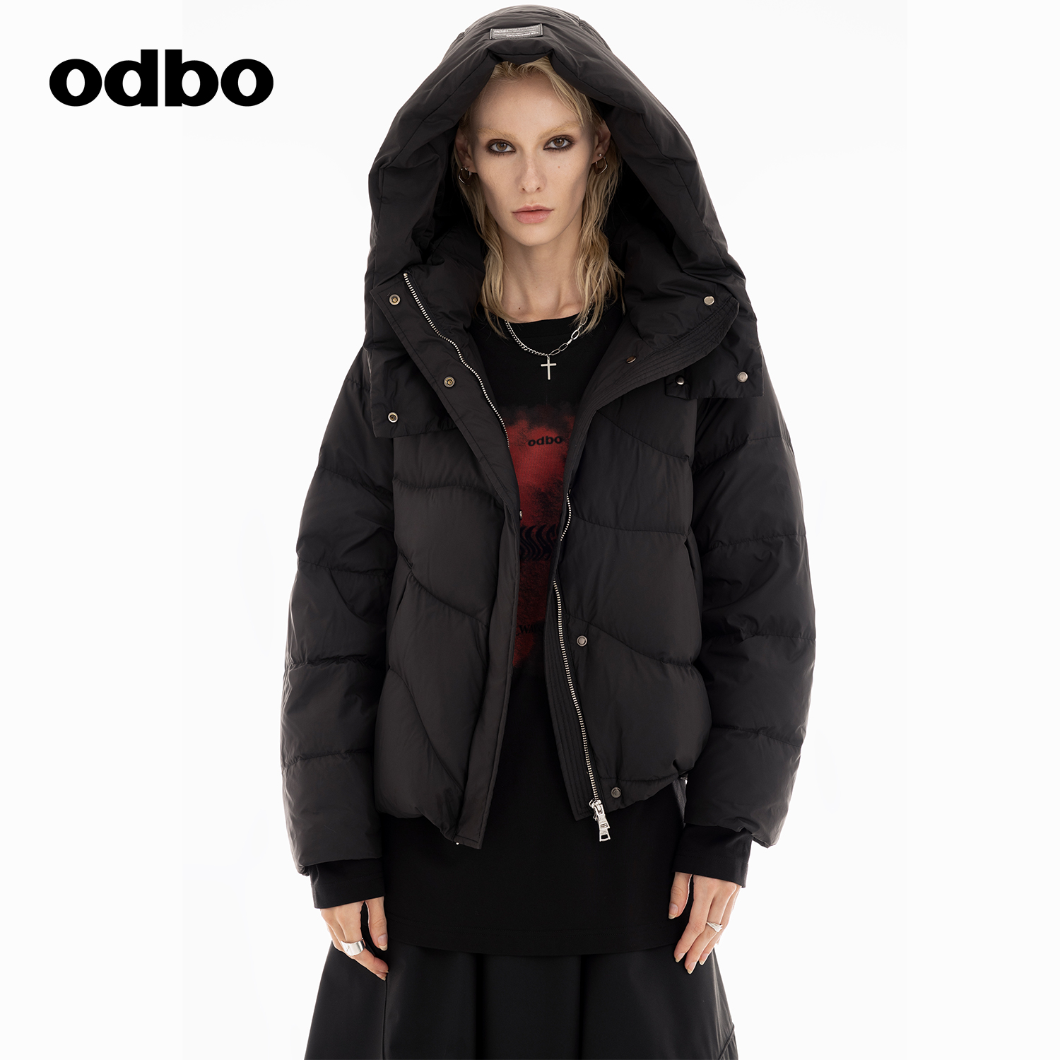 odbo/欧迪比欧85%鸭绒羽绒服冬季新款原创短款保暖棉服连帽外套