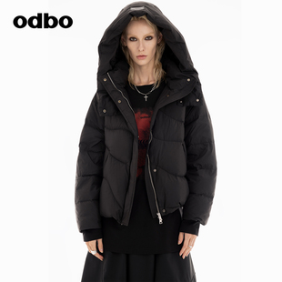 原创短款 新款 保暖棉服连帽外套 欧迪比欧85%鸭绒羽绒服冬季 odbo