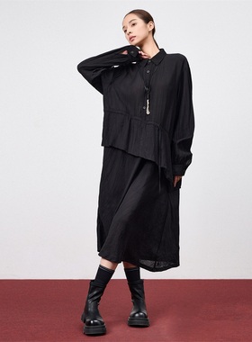 odbo/欧迪比欧原创设计感小众连衣裙女春秋新款不对称叠搭长裙子