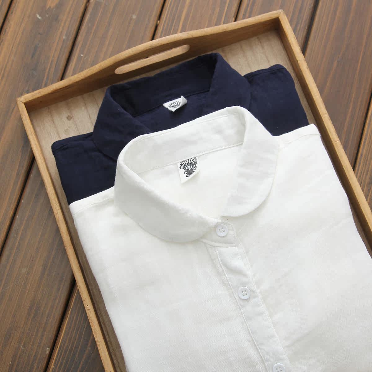 全棉棉纱娃娃领衬衫女