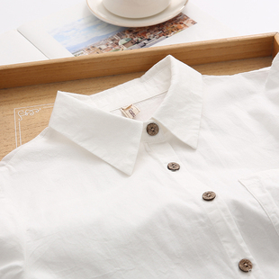 学生文艺基础款 2025秋季 女长袖 简约百搭纯棉白色衬衫 木扣衬衣 新款