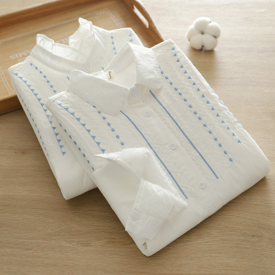 小清新刺绣加绒加厚衬衫女