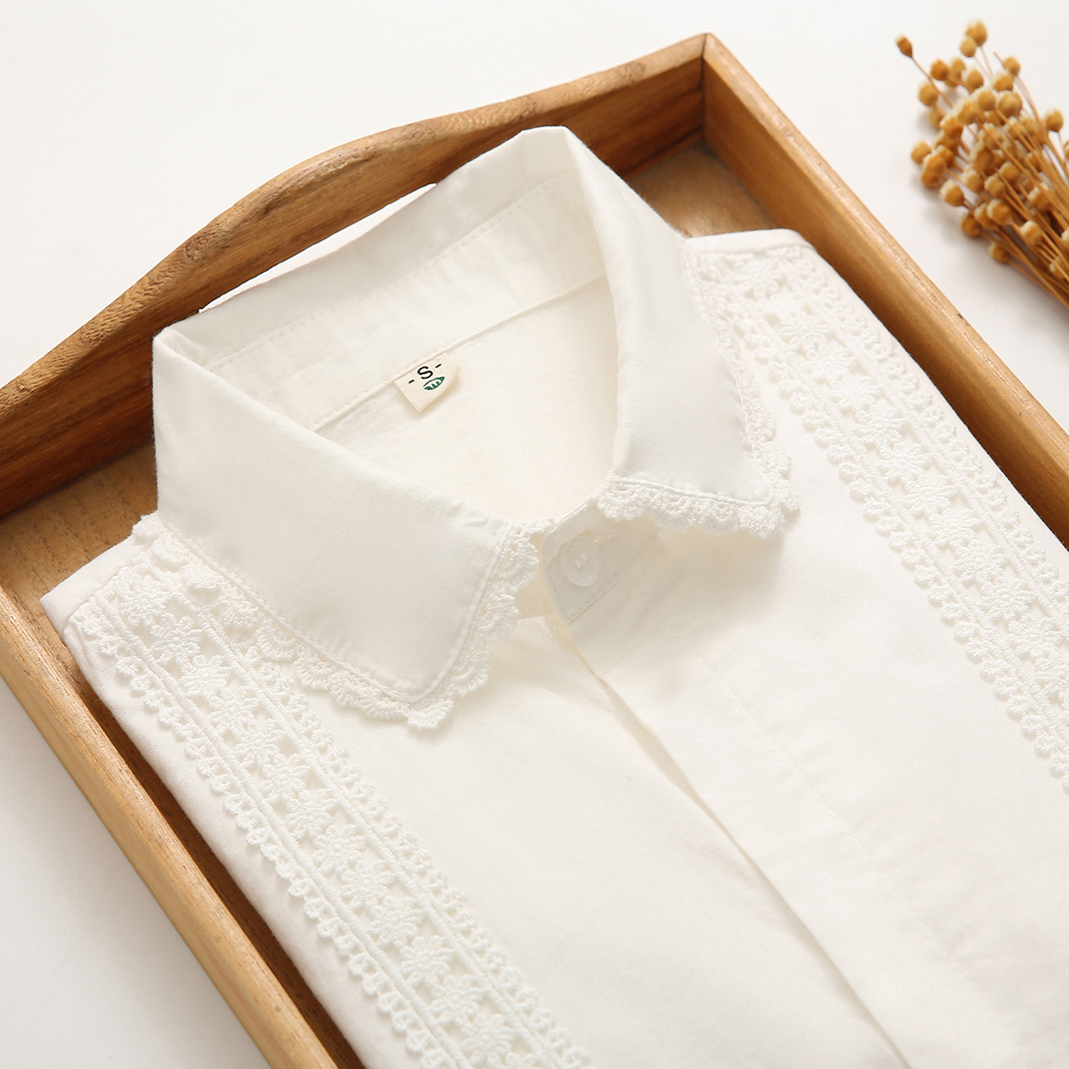 甜美蕾丝花边纯棉白色衬衣女