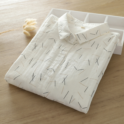 全棉双层棉纱印花衬衫女