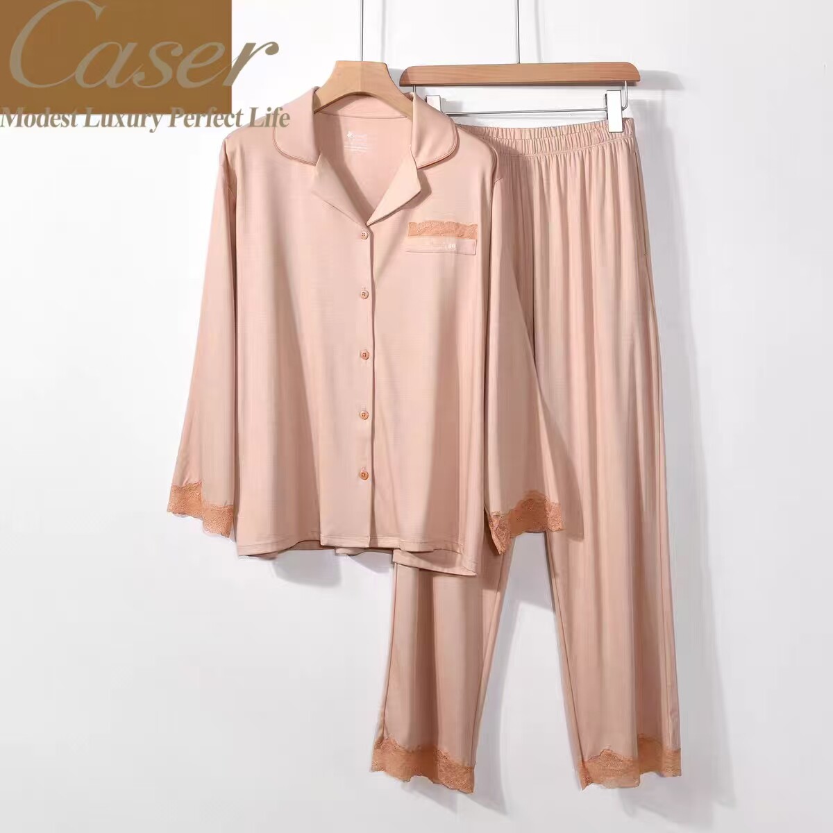 凯撒Caser冷染天然优质棉法式蕾丝家居服套装65-5901
