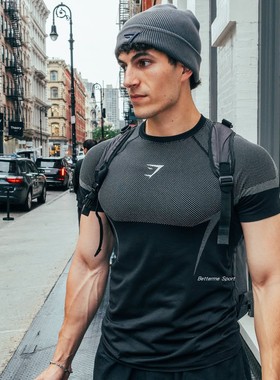 短袖无缝gym_shark Onyx 5.0 T恤紧身衣运动健身弹力肌肉鲨鱼上衣