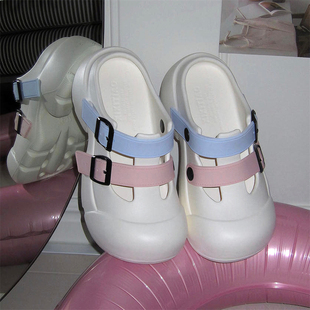 学生户外穿防滑时尚夏增高凉拖鞋软厚底创意马卡龙配色半拖鞋女士