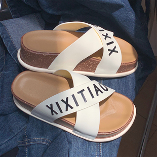 拼色网红街头风厚底外穿凉拖鞋 女夏季 韩版 海边沙滩鞋 ins时尚 个性