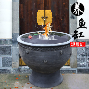 土陶瓦盆缸陶盆大号灰色土盆大盆水盆瓦缸栽花大盆泥瓦粗陶盆养鱼