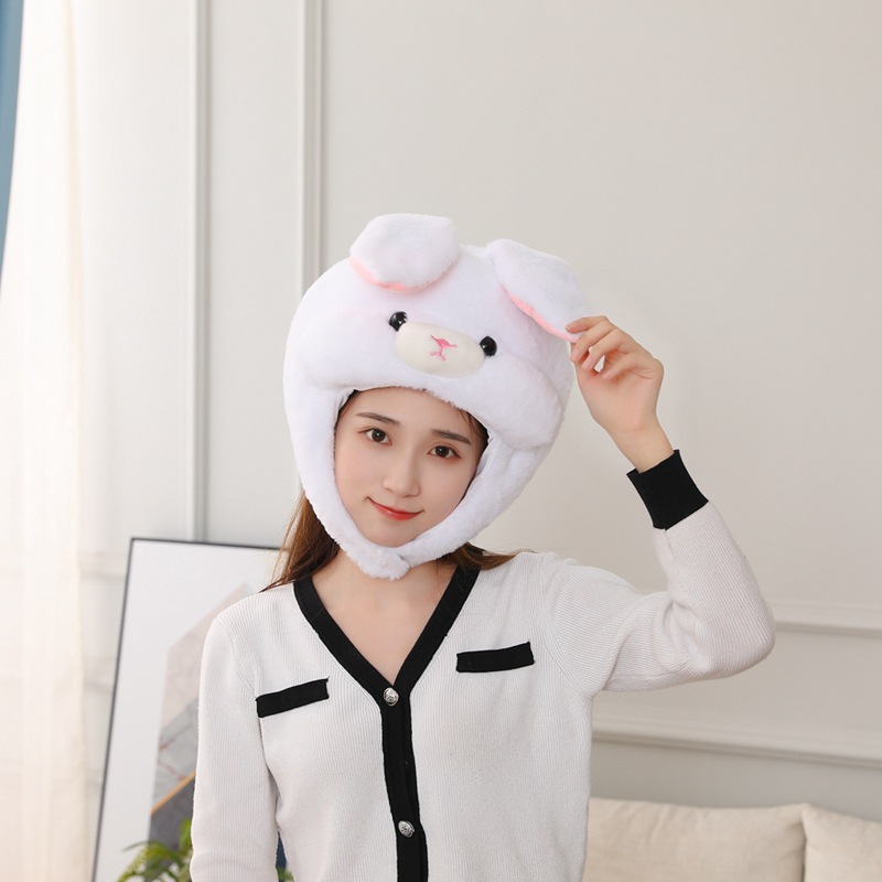 圆形带腮帮兔子头套帽子 毛绒头套拍照道具写真道具卡通头套