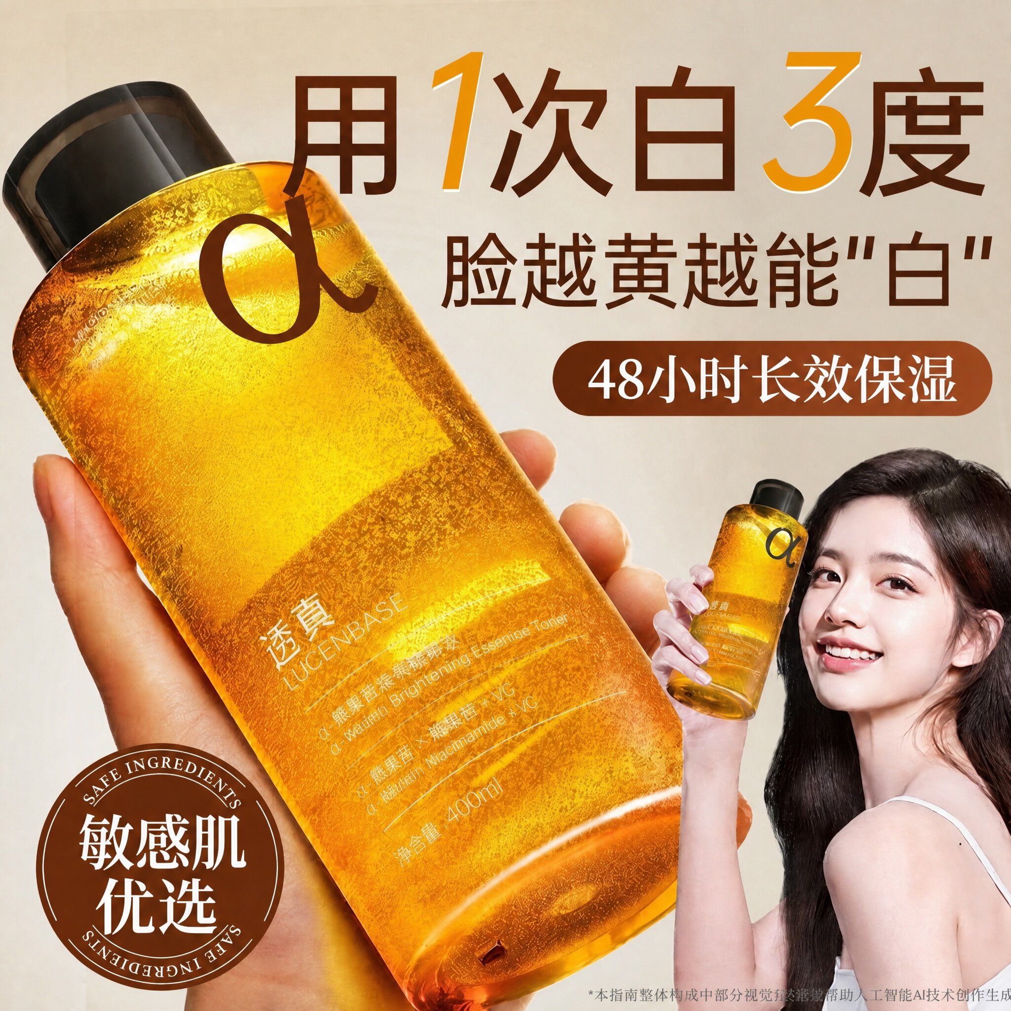 熊果苷发光爽肤水女补水保湿精华去黄提亮收缩毛孔湿敷水男乳护肤