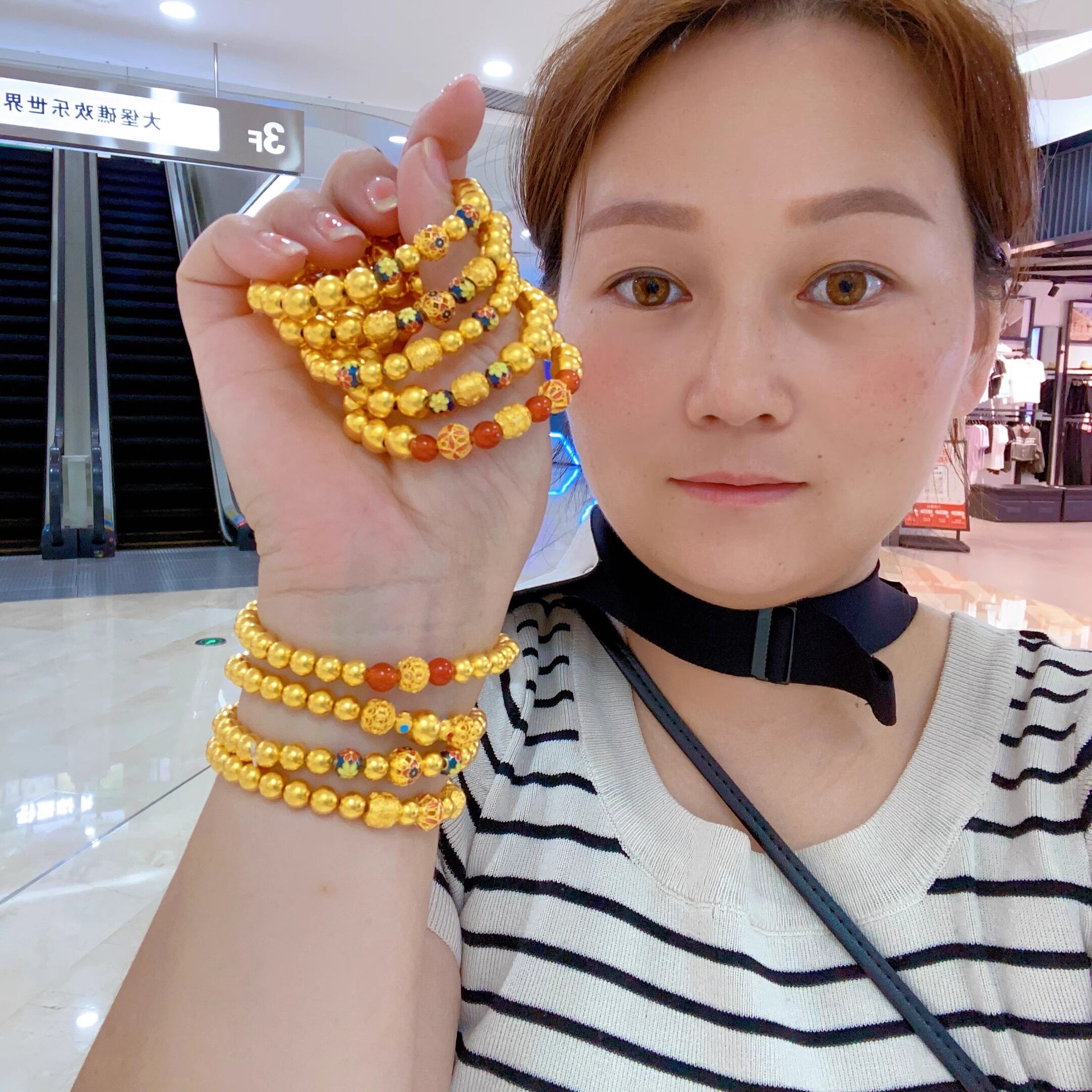 金包银圆珠女手链光面空心珐琅古法烧蓝手串不掉色高端情人节礼物