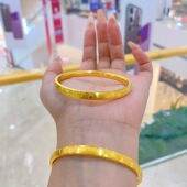 黄金包银素圈手镯女款 轻奢拉丝向日葵手镯闭口实心手环情人节礼物