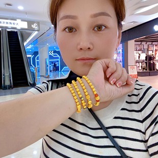 金包银手链圆珠光面空心男女新款珐琅古法黄金转运珠情侣手串礼物