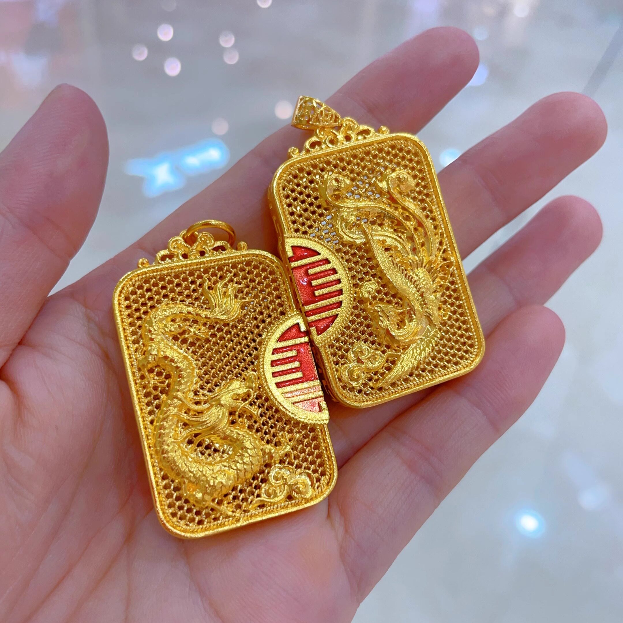 金包银吊坠龙凤情侣吊牌男霸气不掉色情侣高端掐丝金店同款送礼物