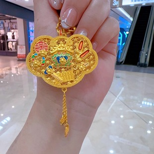 金包银吊坠女珐琅古法传承祥云锁同心九宝项链古法金嫁娶花丝流苏