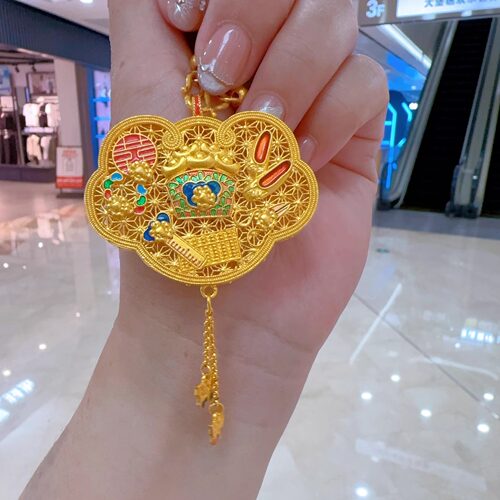 金包银吊坠珐琅彩同心锁包