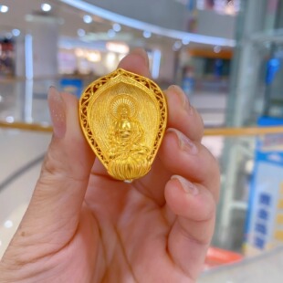 送老公足金9999经典 男士 金包银吊坠平安是福观音吊坠古法镂空时尚