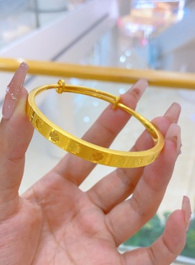 黄金手镯女幸运草镯子送闺蜜朋友