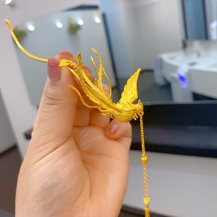 黄金包银流苏凤簪新中式簪子婚嫁款金店同款有凤来仪汉服百搭钗子