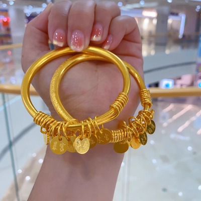 送女友推拉实心手镯金包银中式