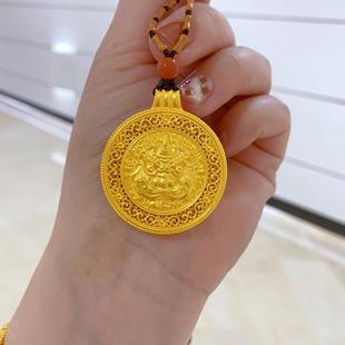 金包银吊坠古法新款独角兽貔貅罗盘仿真黄金项链复古毛衣链送闺蜜