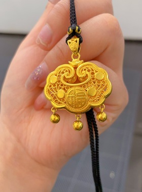 古风黄金平安锁流苏项坠女