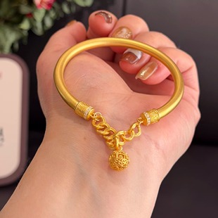 水贝黄金包银手镯女传承开口实心镂空转运珠流苏款时尚百搭不掉色