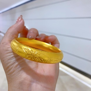 金包银手镯宽版女定制2024新款光面古法金镯子轻奢高端送妈妈礼物