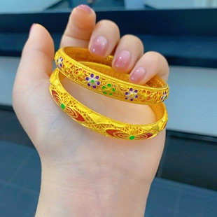 珐琅彩国金包银手镯繁花似锦手环女款宫廷风新中式镯子节日送礼物