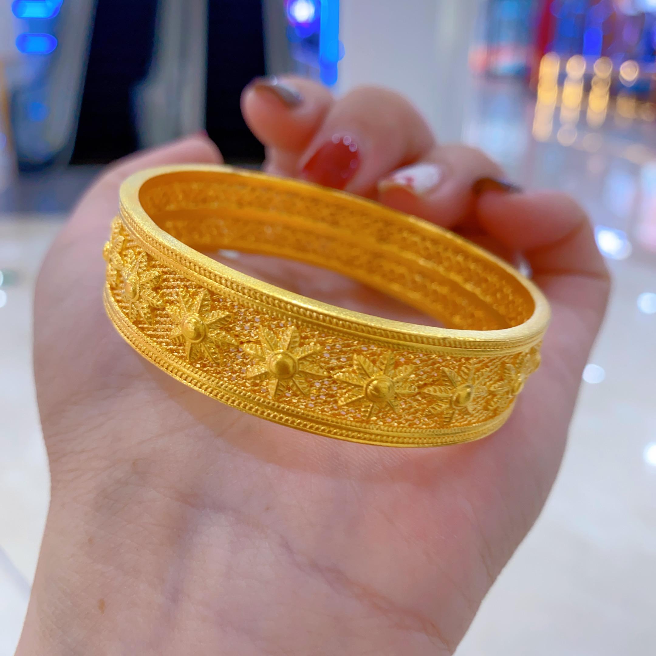 送闺蜜礼物金包银镂空花丝手镯