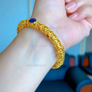 金包银手镯女新款镂空祥云珐琅彩花丝镯子时尚百搭小众送老婆礼物